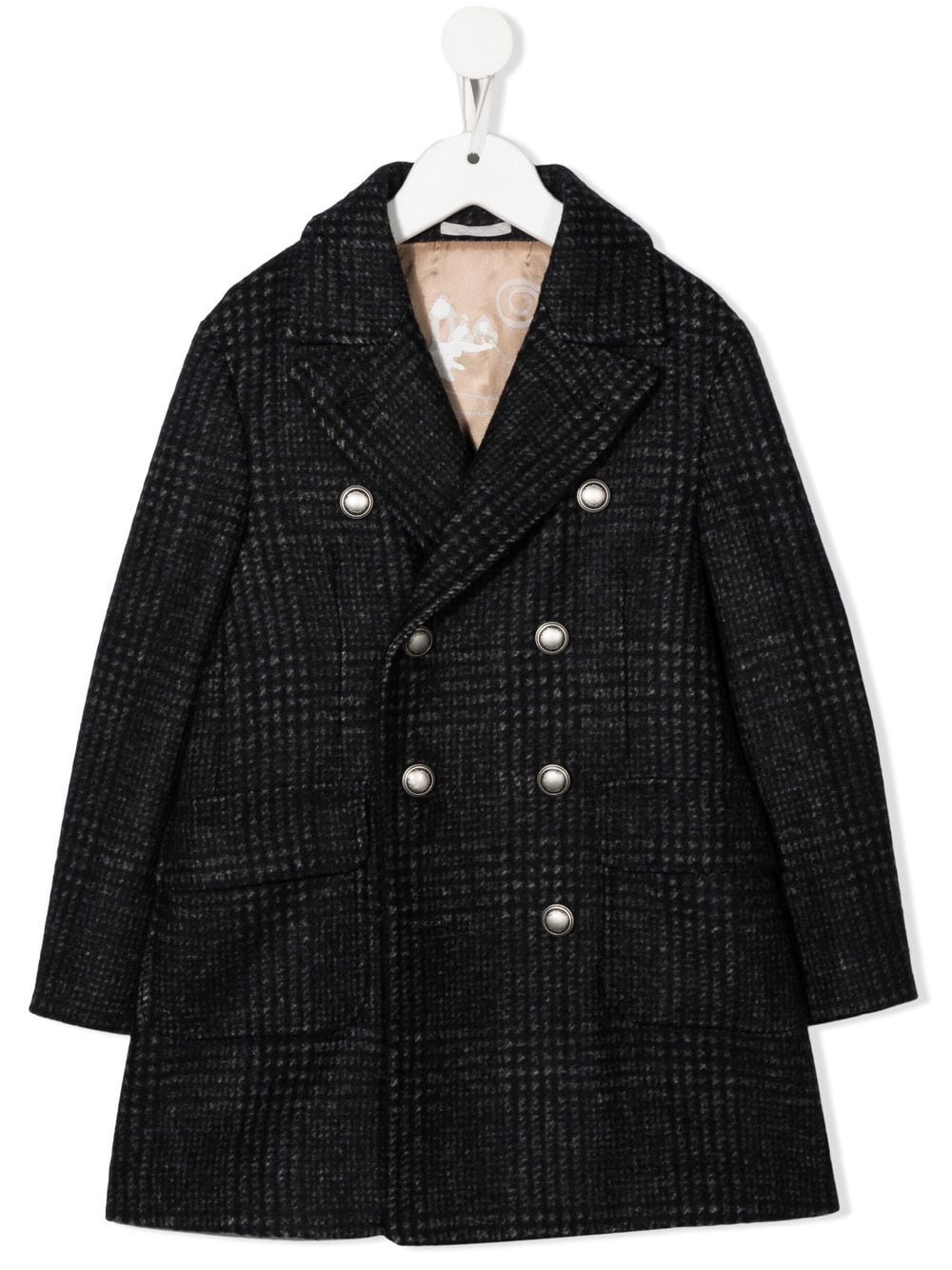 Brunello Cucinelli Kids plaid-check print double-breasted coat - Blue von Brunello Cucinelli Kids