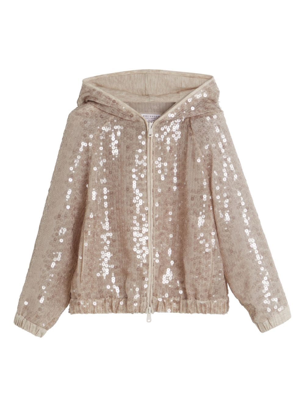 Brunello Cucinelli Kids sequin-embellished silk hoodie - Neutrals von Brunello Cucinelli Kids