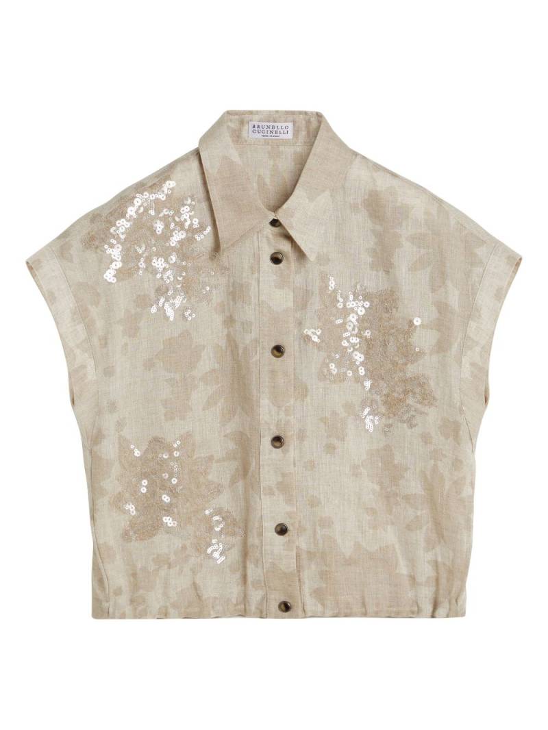 Brunello Cucinelli Kids sequin-embellished sleeveless linen shirt - Neutrals von Brunello Cucinelli Kids