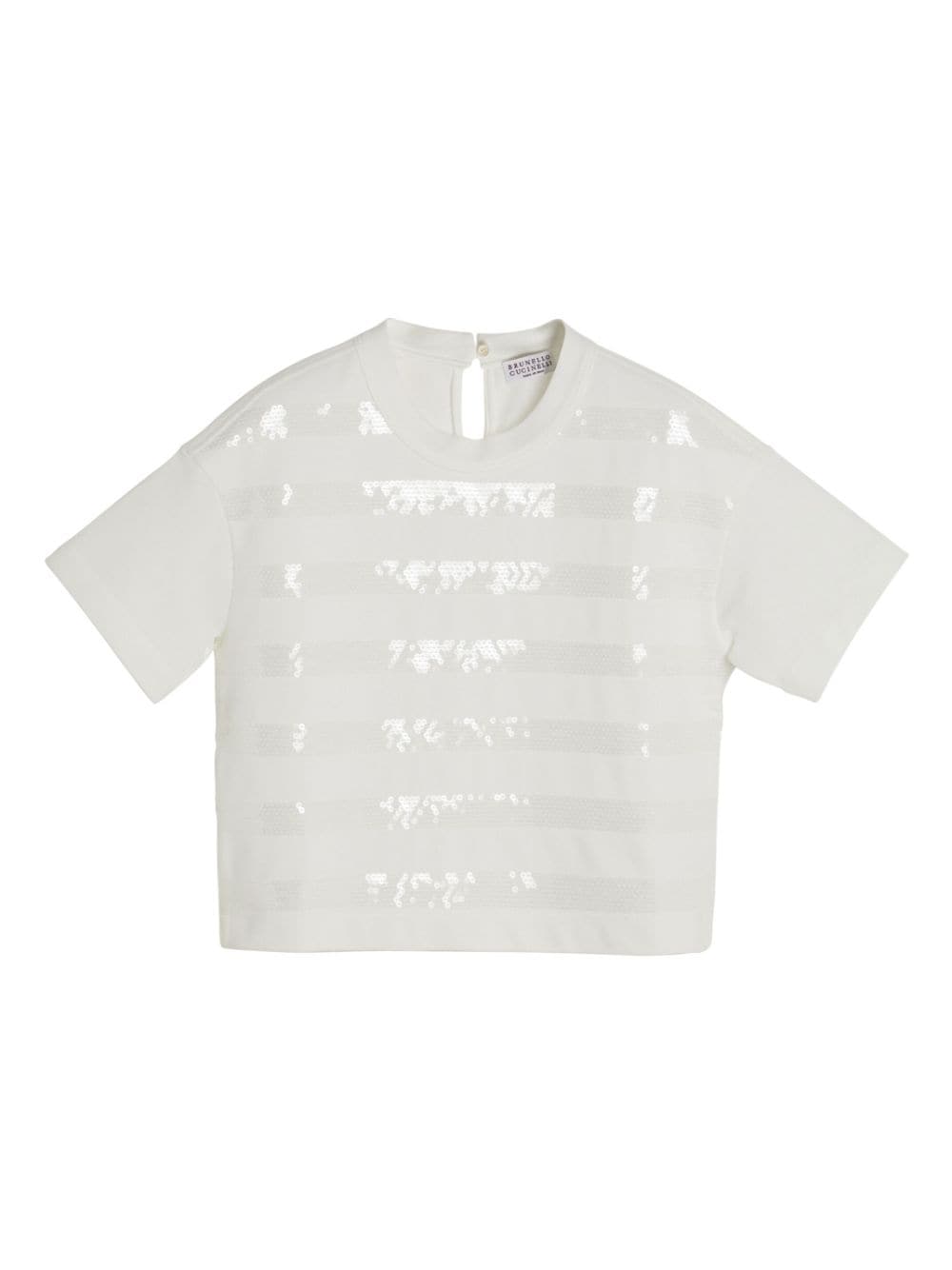 Brunello Cucinelli Kids sequin-striped cotton T-shirt - White von Brunello Cucinelli Kids