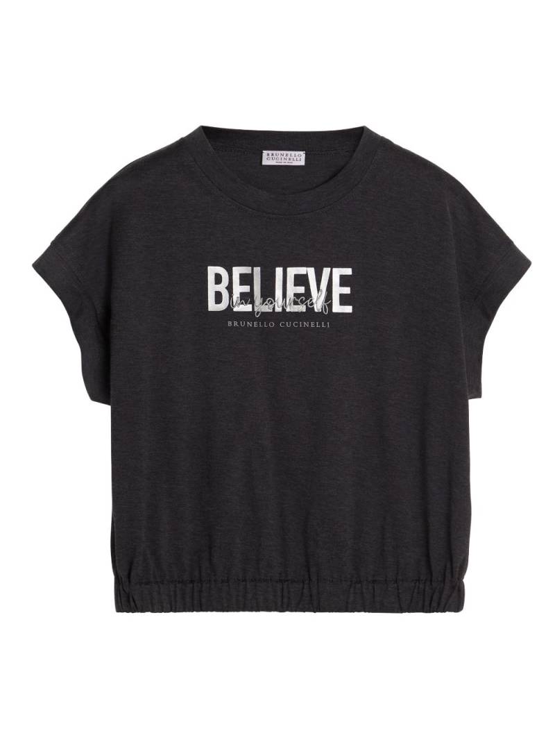 Brunello Cucinelli Kids slogan-print cotton T-shirt - Black von Brunello Cucinelli Kids