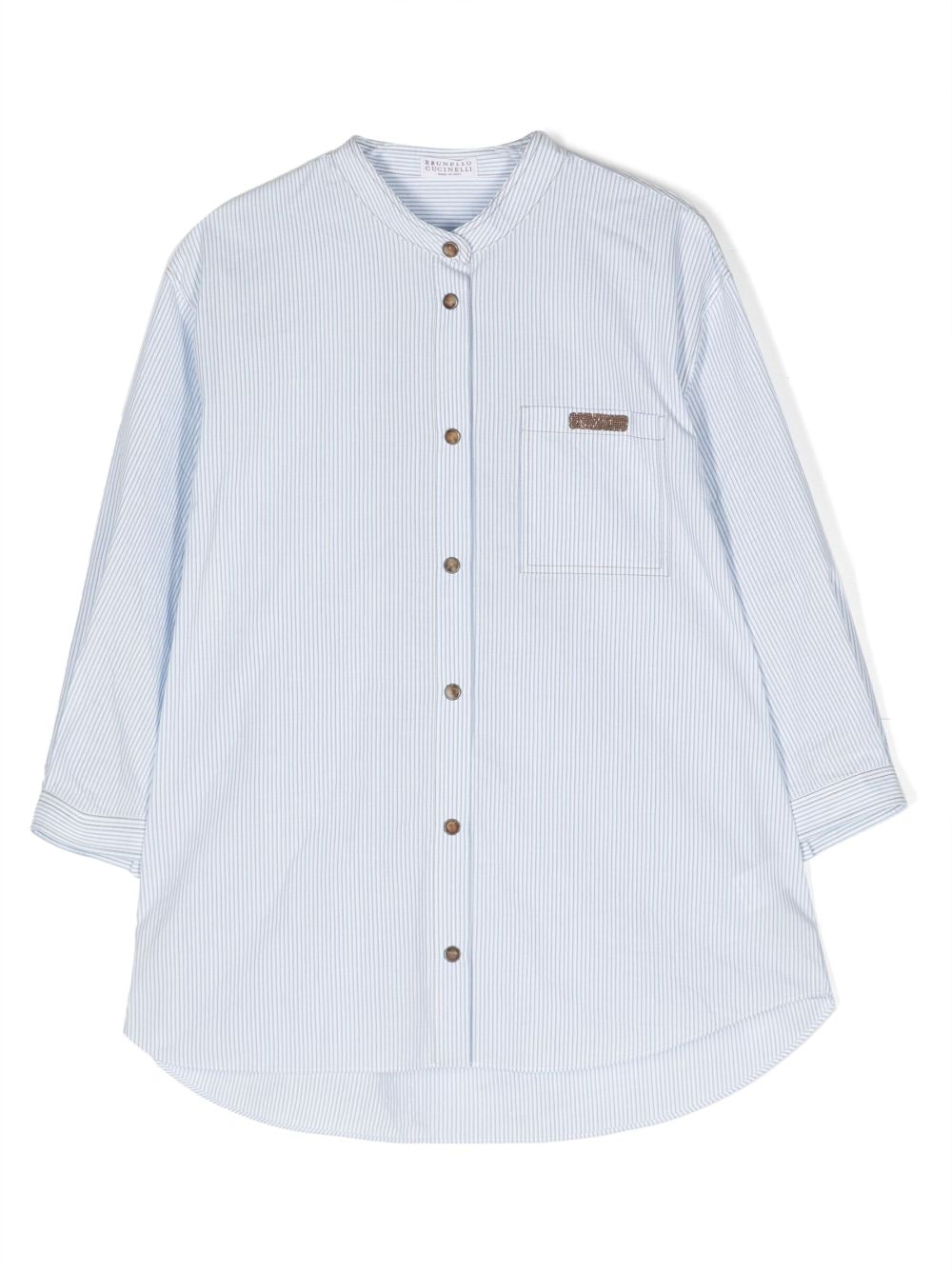 Brunello Cucinelli Kids stripe-print cotton shirt - Blue von Brunello Cucinelli Kids