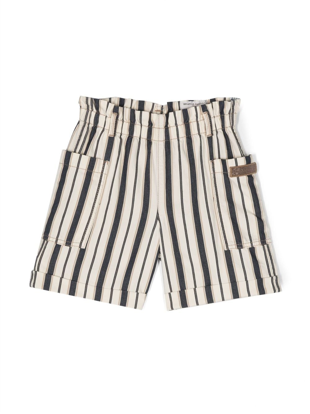 Brunello Cucinelli Kids stripe-print logo-patch shorts - White von Brunello Cucinelli Kids