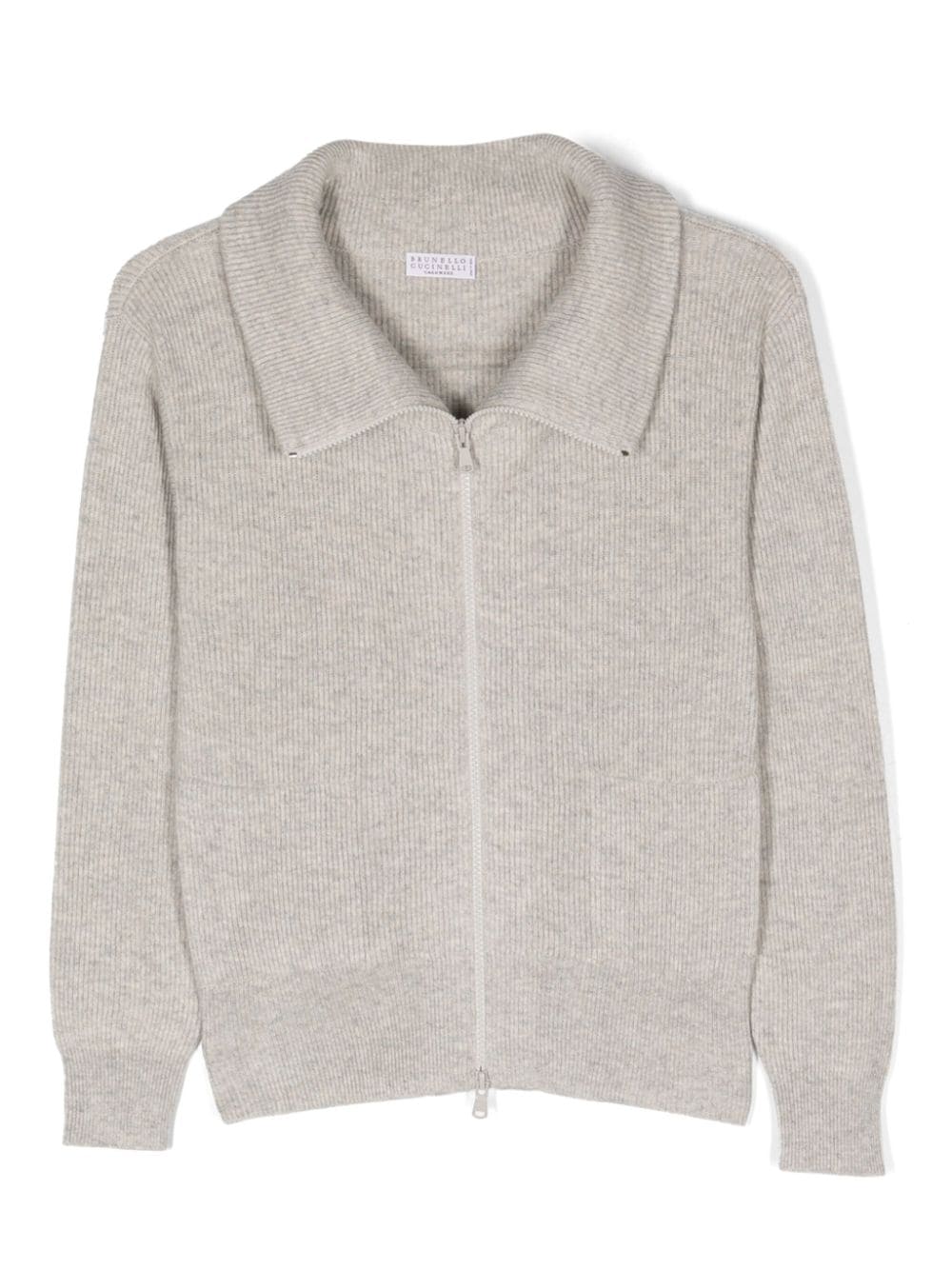 Brunello Cucinelli Kids zip-up ribbed-knit cashmere cardigan - Grey von Brunello Cucinelli Kids