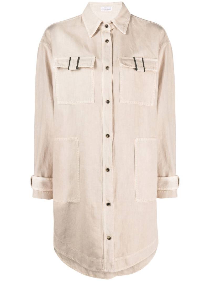 Brunello Cucinelli cotton and linen oversized shirt - Neutrals von Brunello Cucinelli