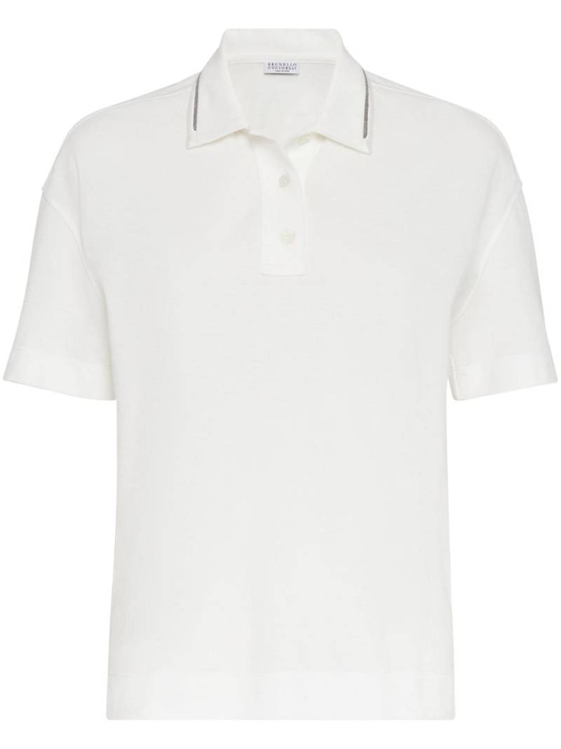 Brunello Cucinelli Monili chain-detailed cotton polo shirt - White von Brunello Cucinelli