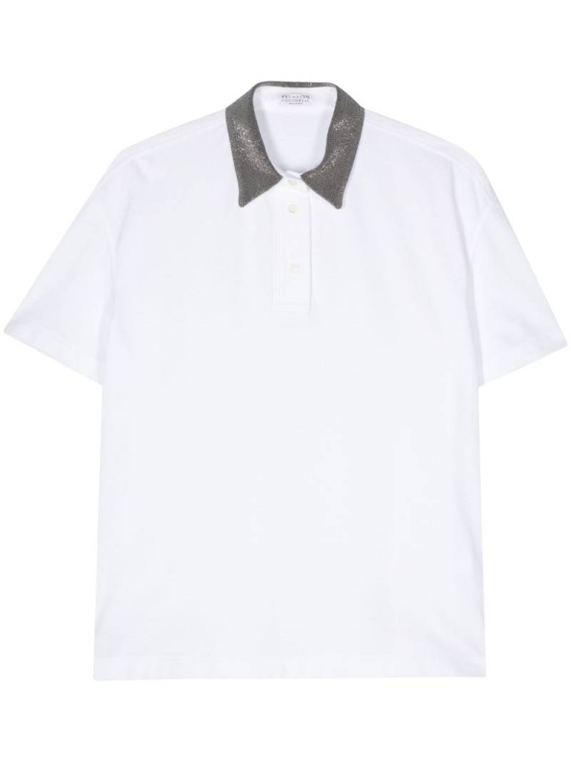 Brunello Cucinelli Monili-chain polo top - White von Brunello Cucinelli