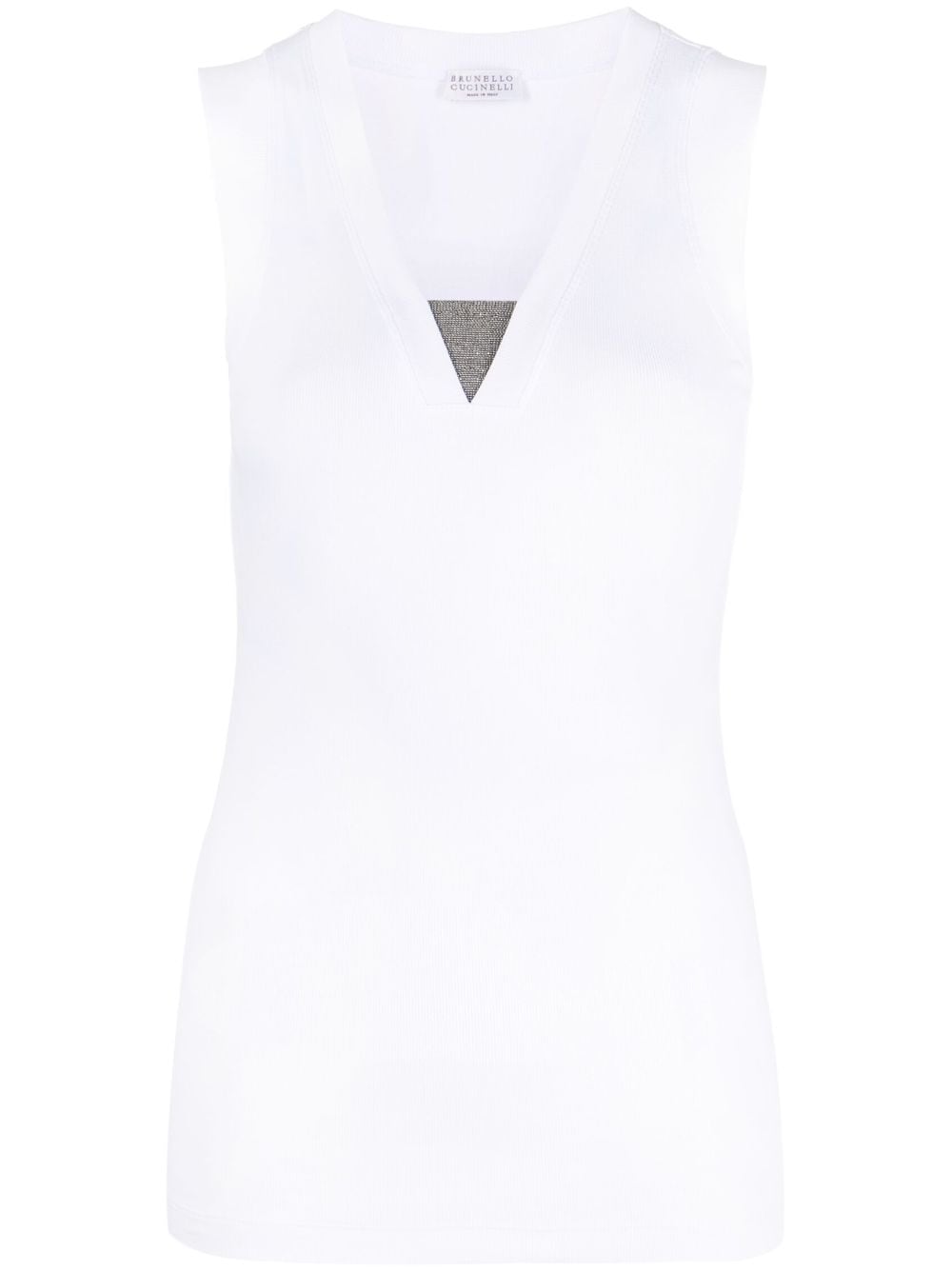 Brunello Cucinelli Monili-chain ribbed tank top - White von Brunello Cucinelli