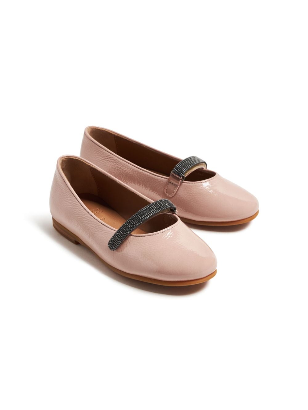 Brunello Cucinelli Kids Monili-detail leather ballerina shoes - Pink von Brunello Cucinelli Kids