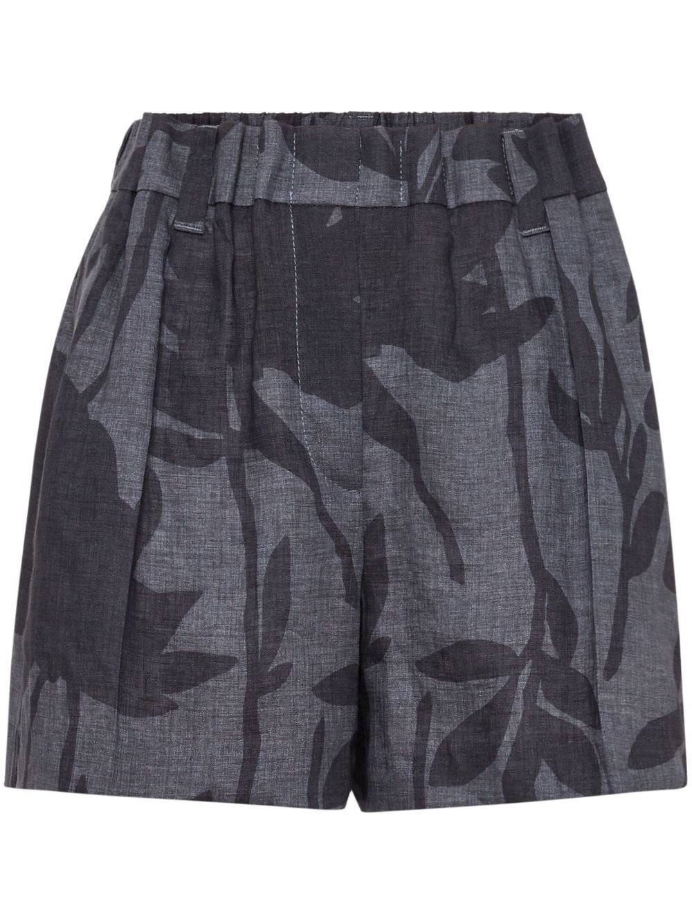 Brunello Cucinelli Ramage-print linen mini shorts - Grey von Brunello Cucinelli