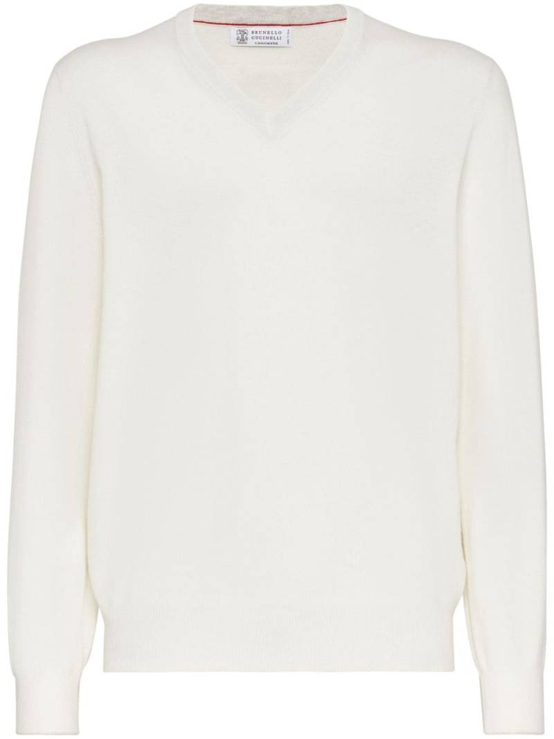 Brunello Cucinelli V-neck cashmere jumper - White von Brunello Cucinelli