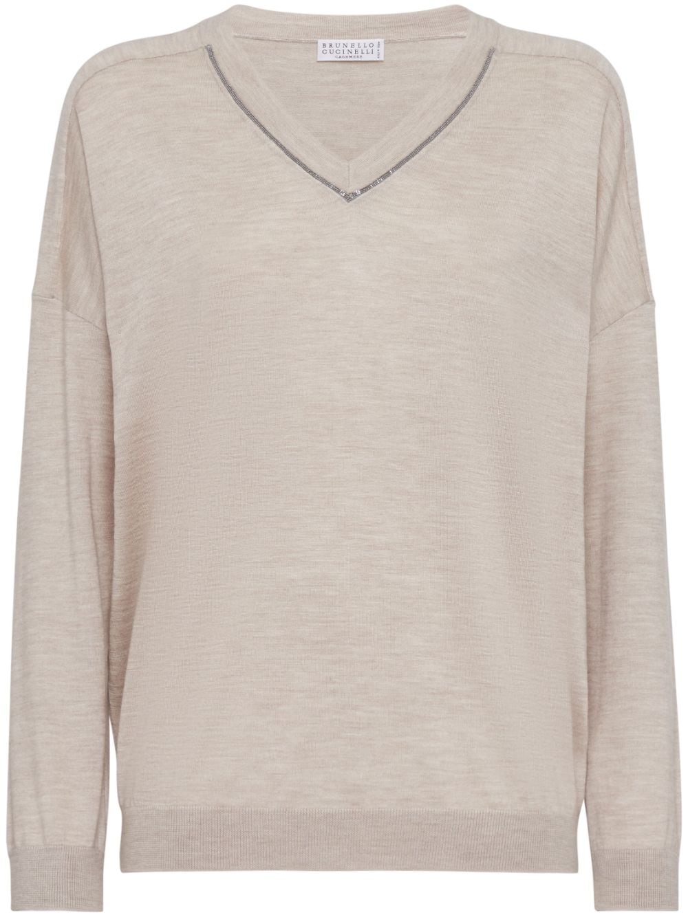 Brunello Cucinelli V-neck cashmere-silk sweatshirt - Neutrals von Brunello Cucinelli