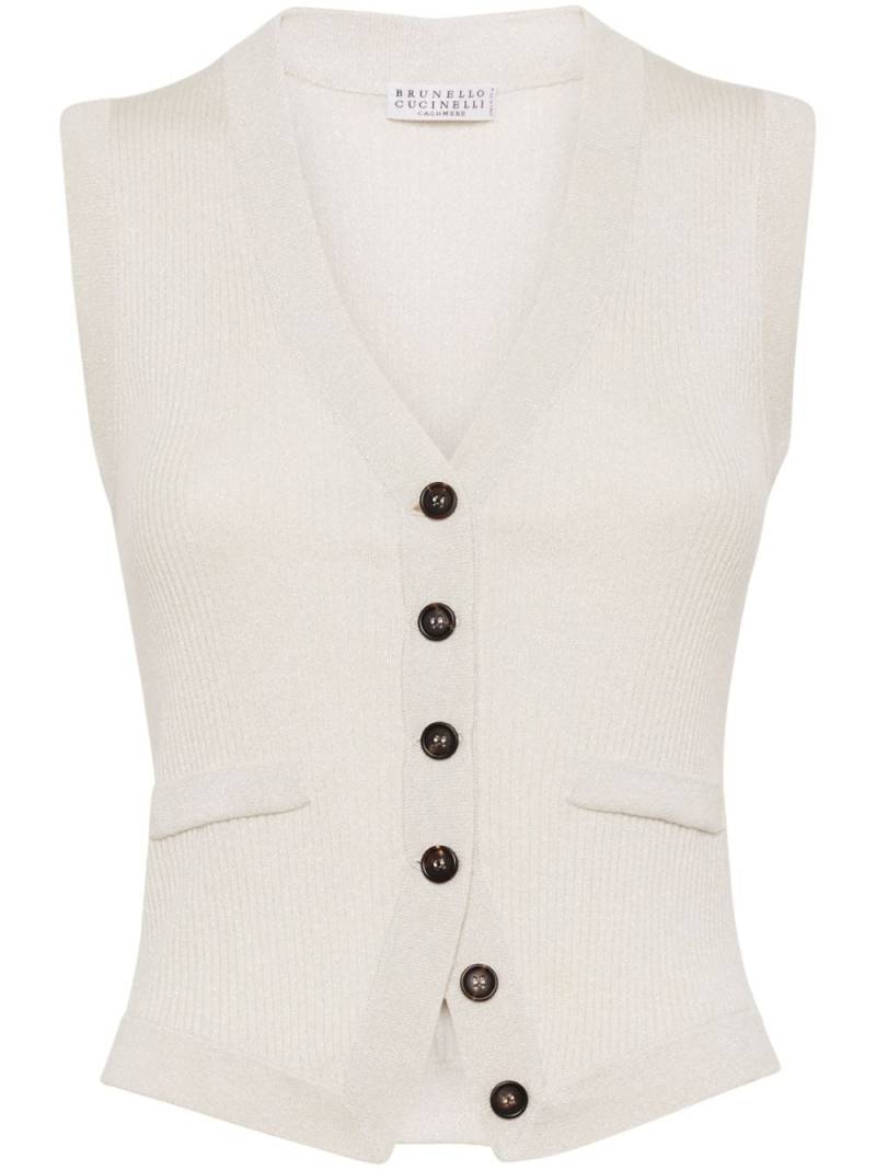 Brunello Cucinelli V-neck fine-ribbed vest - White von Brunello Cucinelli