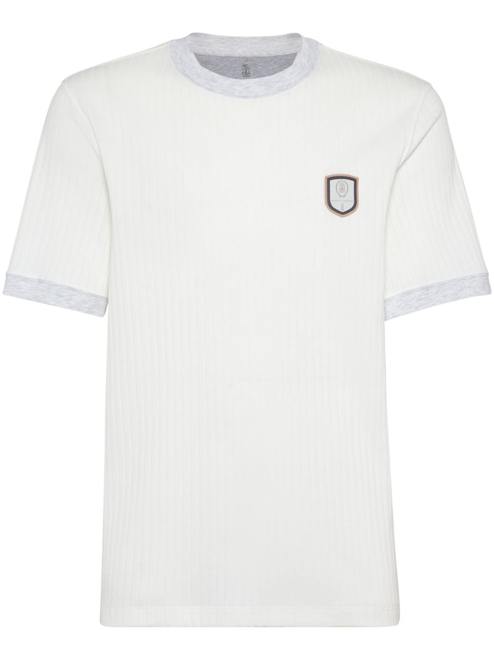 Brunello Cucinelli appliqué-detail ribbed T-shirt - White von Brunello Cucinelli