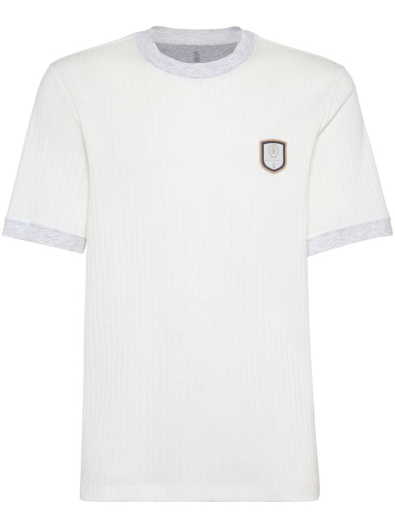 Brunello Cucinelli appliqué-detail ribbed T-shirt - White von Brunello Cucinelli