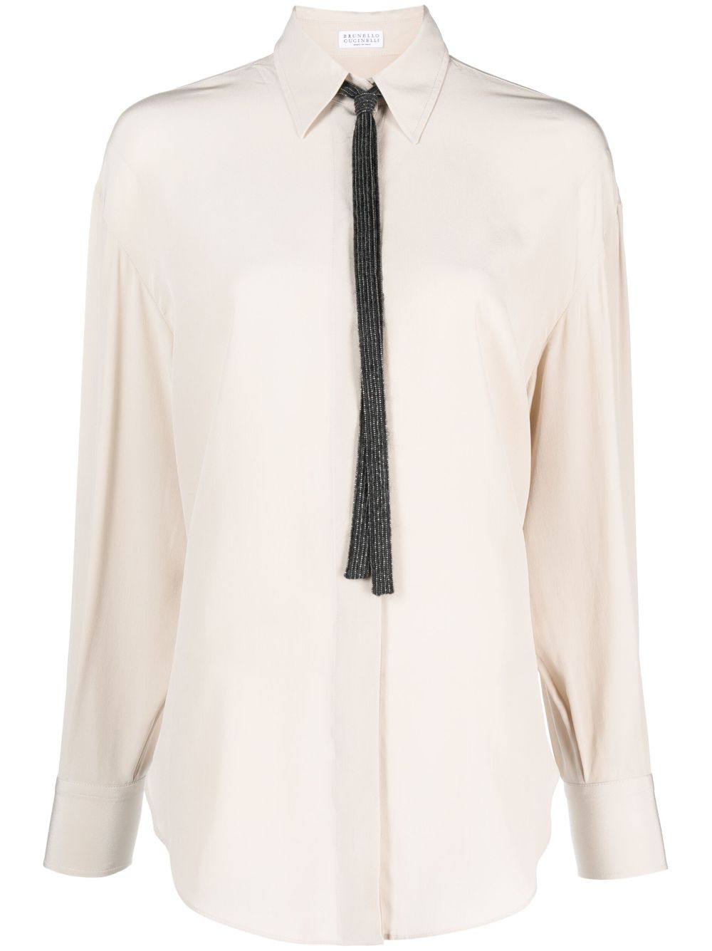 Brunello Cucinelli beaded-tie silk shirt - Neutrals von Brunello Cucinelli