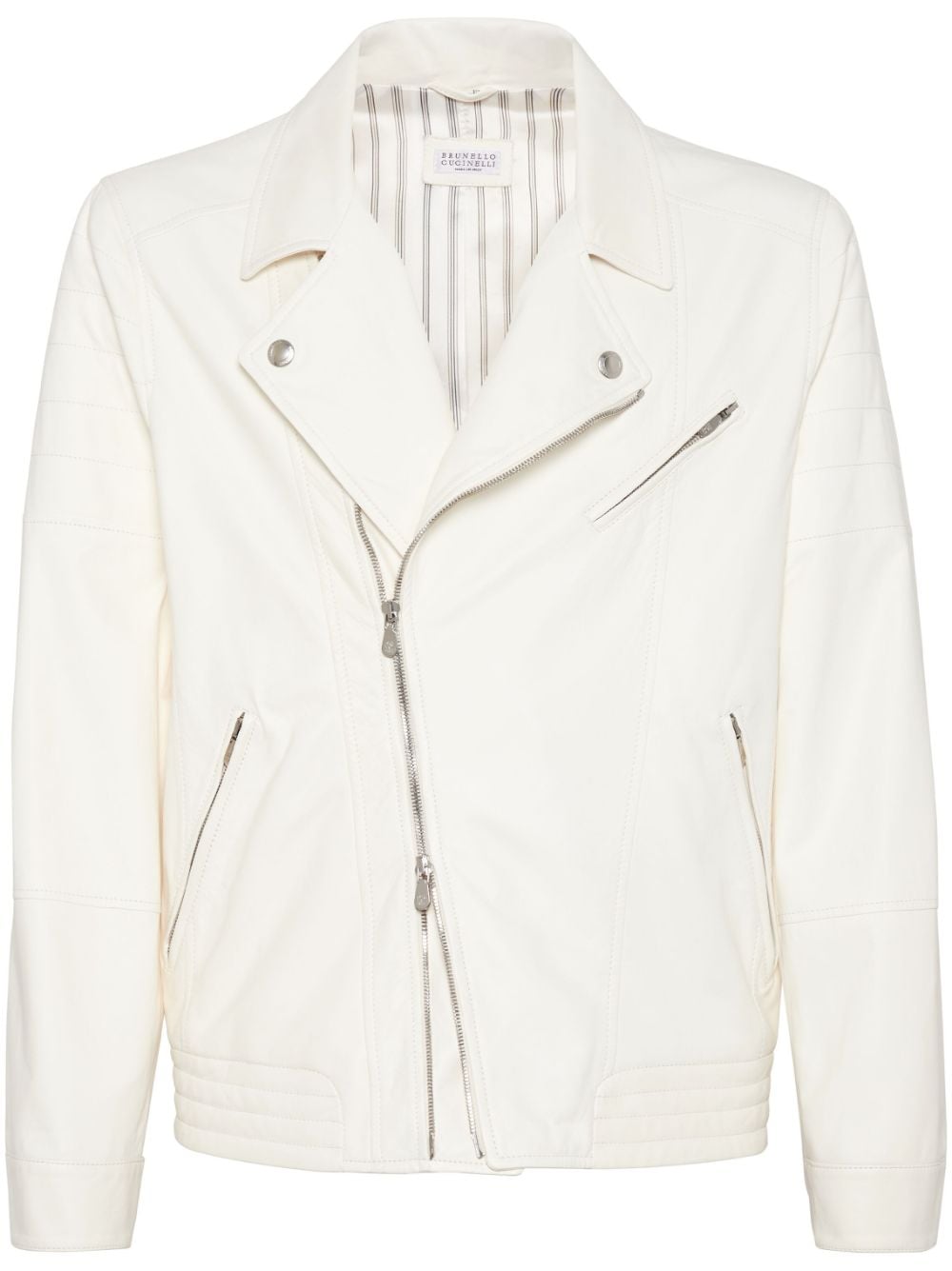 Brunello Cucinelli bonded-seamed panelled leather jacket - White von Brunello Cucinelli