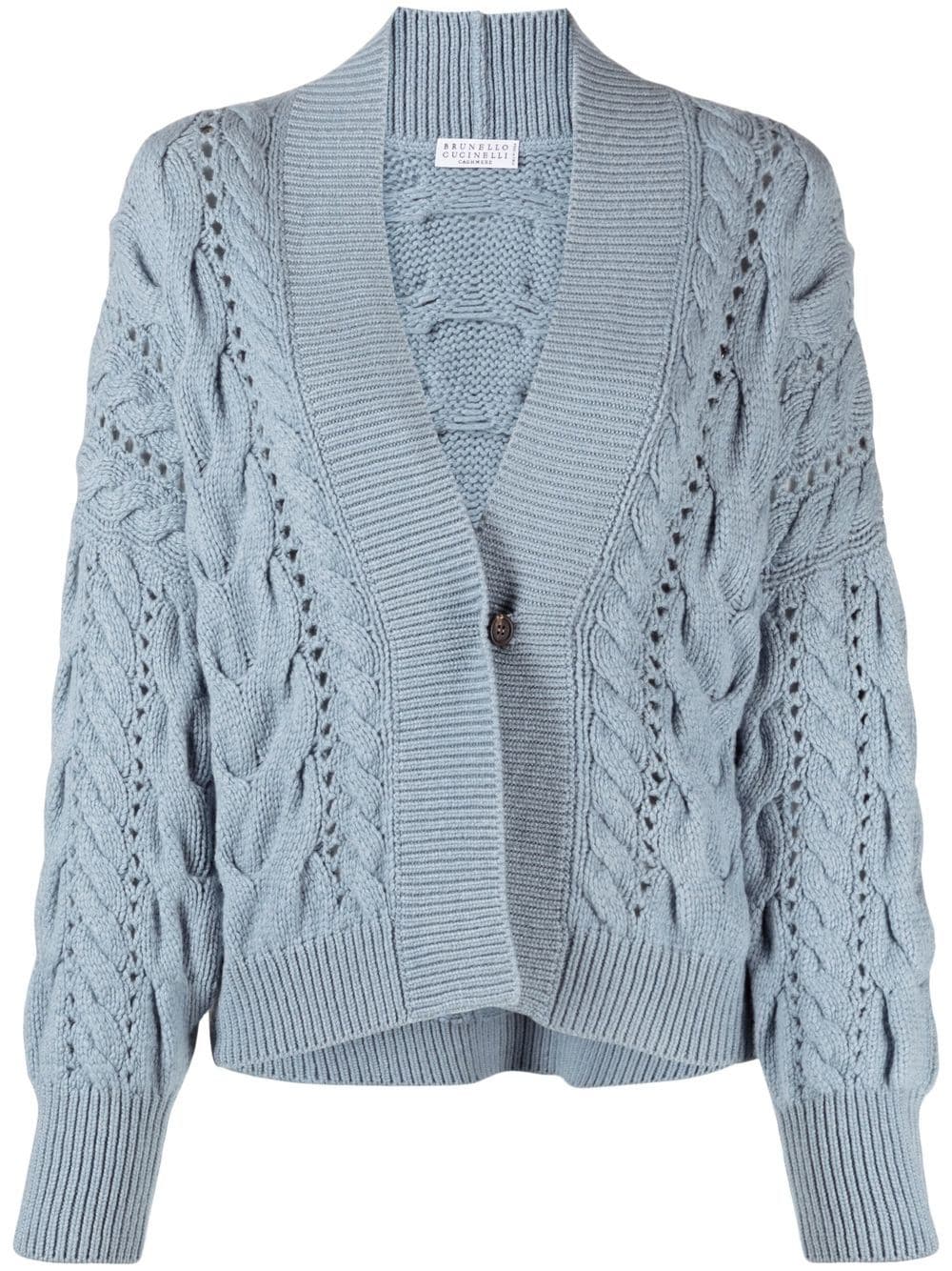 Brunello Cucinelli cable-knit long-sleeved cardigan - Blue von Brunello Cucinelli