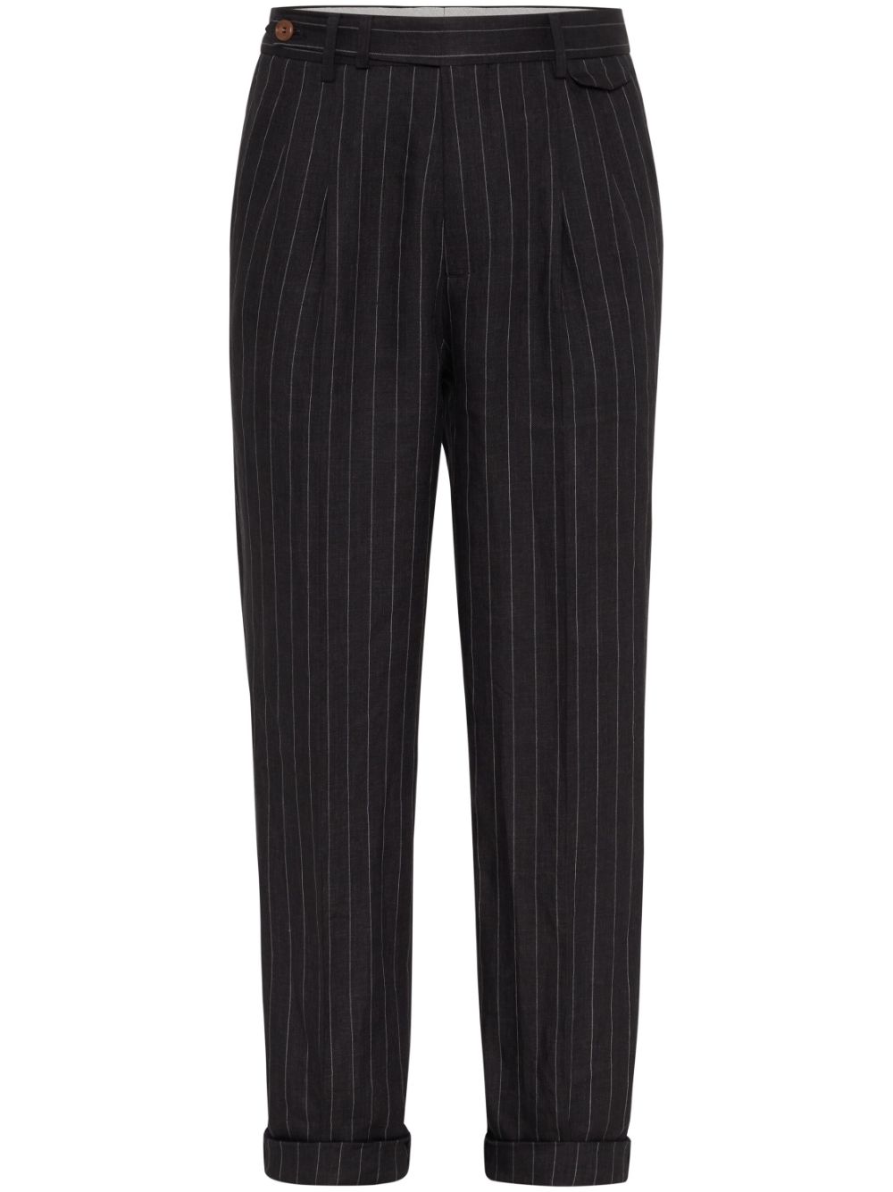 Brunello Cucinelli chalk-stripe linen trousers - Black von Brunello Cucinelli