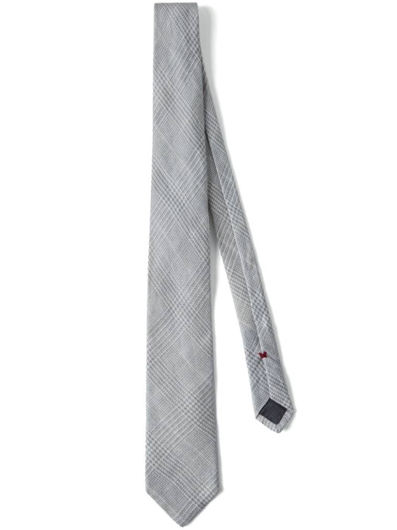 Brunello Cucinelli check-pattern pointed-tip tie - Grey von Brunello Cucinelli