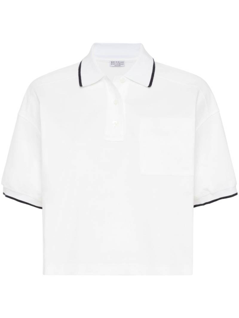 Brunello Cucinelli contrasting-trim cropped polo shirt - White von Brunello Cucinelli