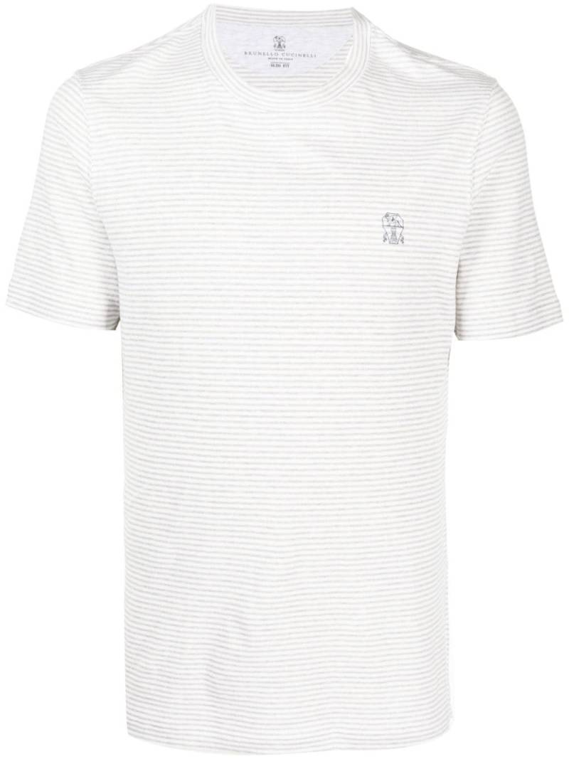 Brunello Cucinelli cotton-linen striped T-shirt - White von Brunello Cucinelli