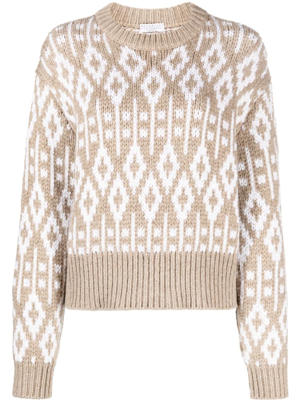 Brunello Cucinelli crew neck printed cashmere jumper - Brown von Brunello Cucinelli