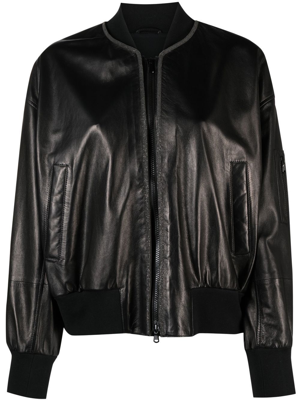 Brunello Cucinelli cropped leather bomber jacket - Black von Brunello Cucinelli