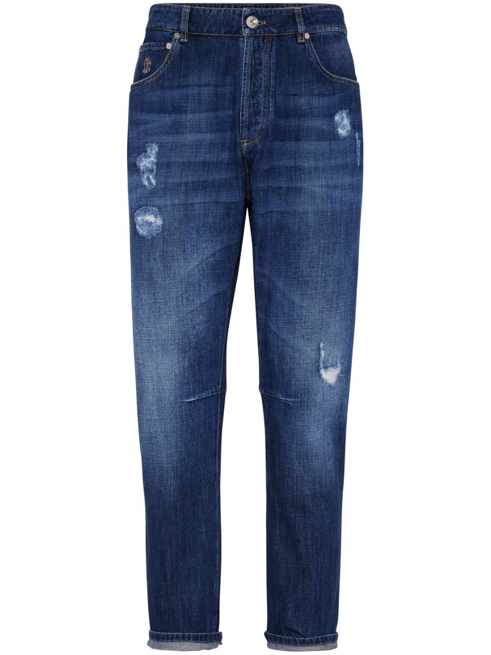 Brunello Cucinelli distressed-finish straight-leg jeans - Blue von Brunello Cucinelli