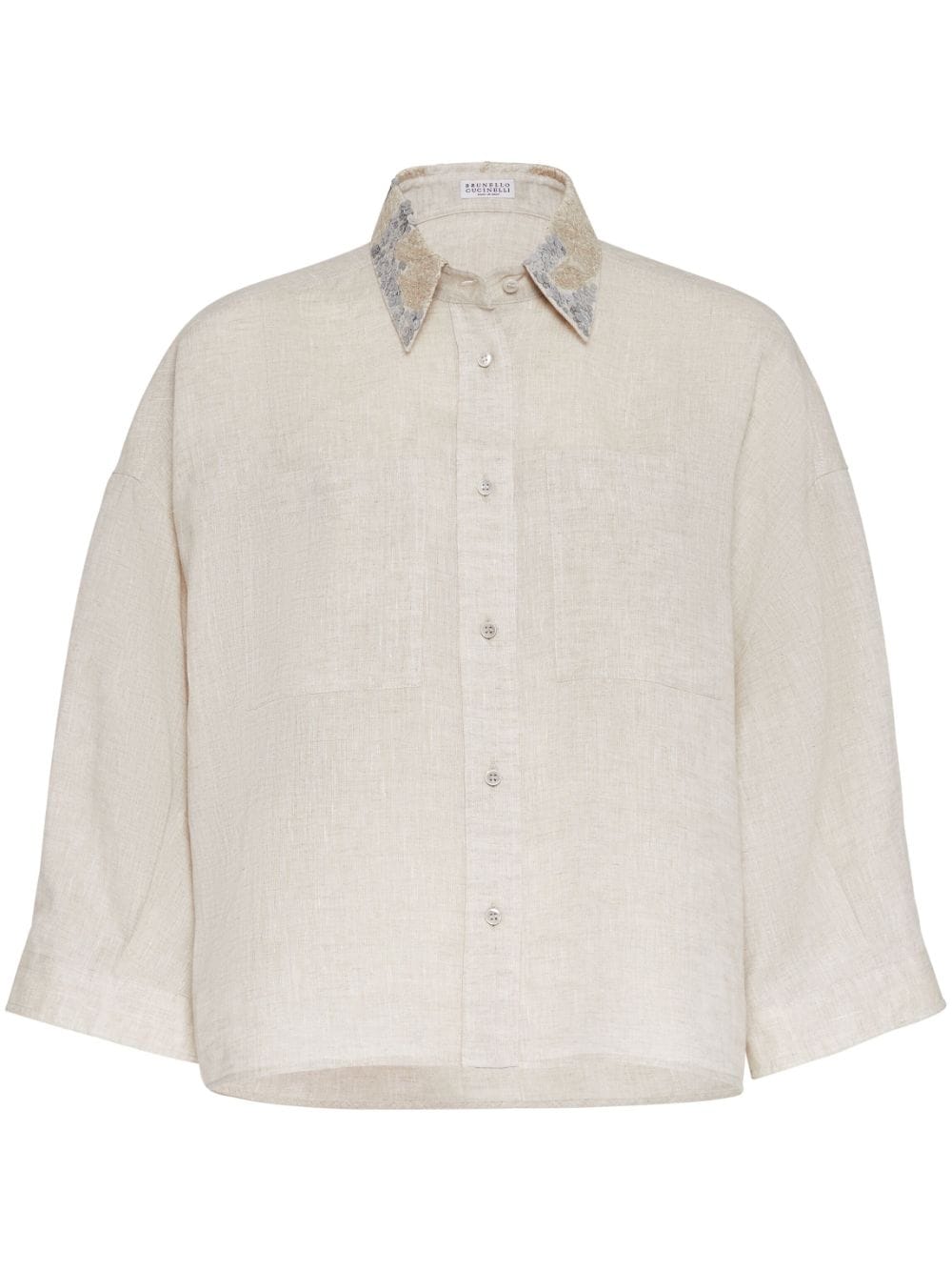 Brunello Cucinelli embroidered short-sleeve shirt - Neutrals von Brunello Cucinelli