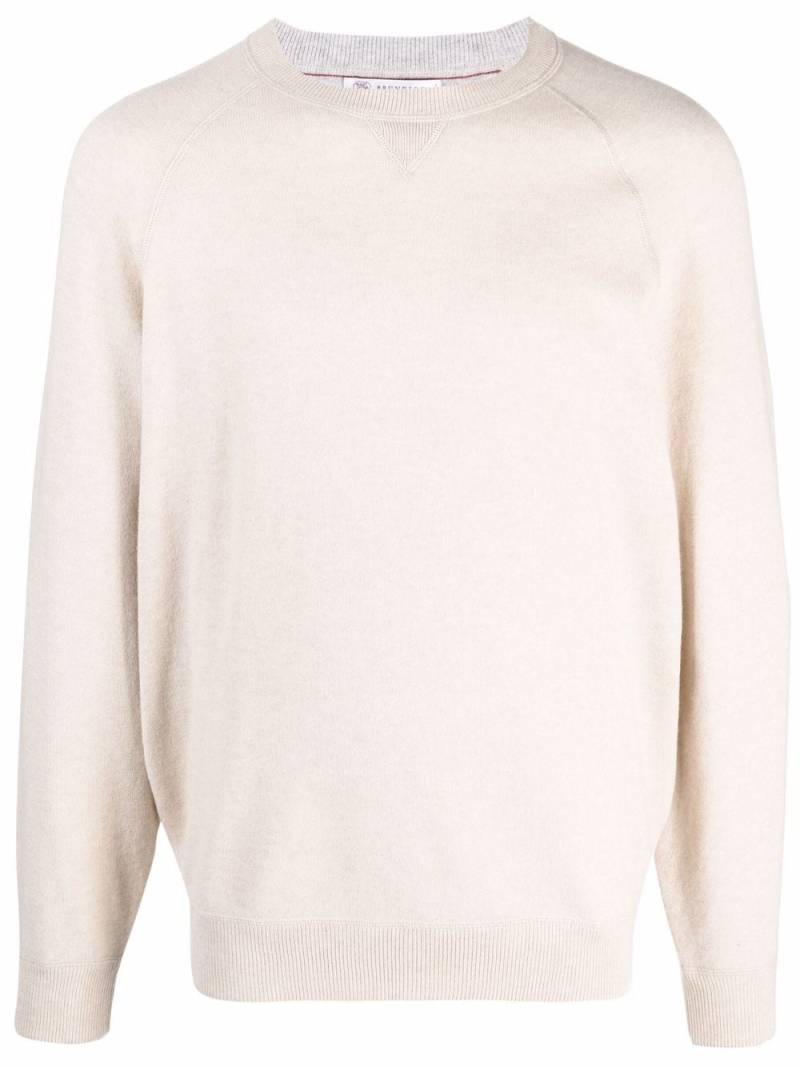 Brunello Cucinelli fine-knit ribbed-trim jumper - Neutrals von Brunello Cucinelli