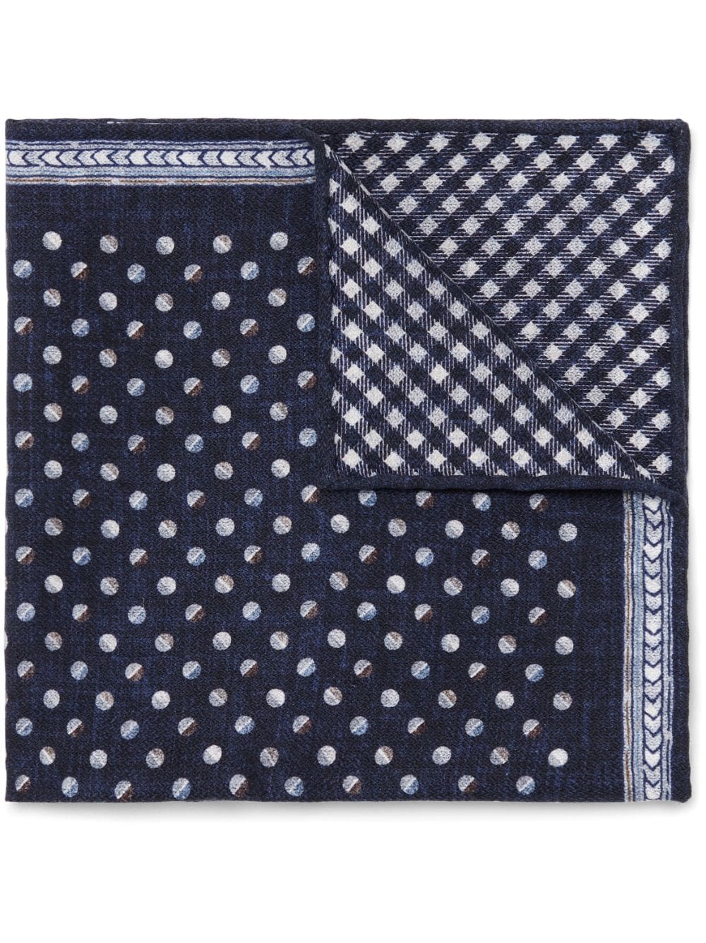 Brunello Cucinelli geometric-pattern reversible silk pocket square - Blue von Brunello Cucinelli
