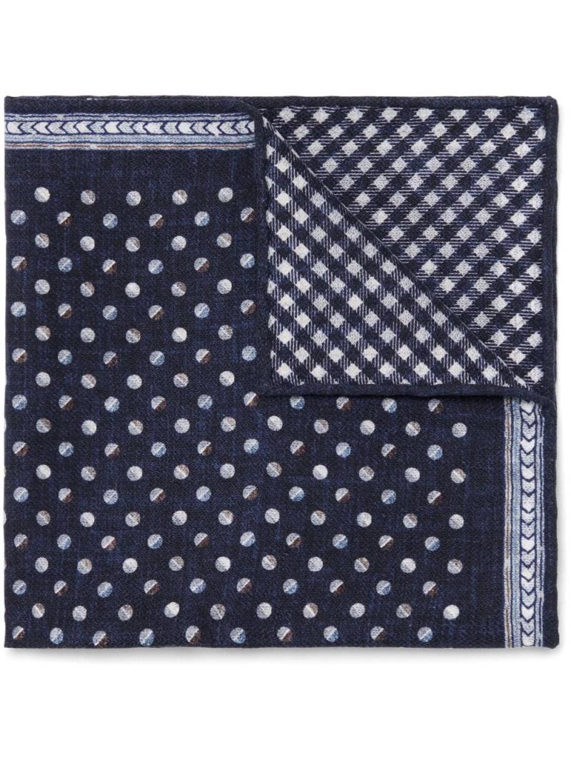 Brunello Cucinelli geometric-pattern reversible silk pocket square - Blue von Brunello Cucinelli