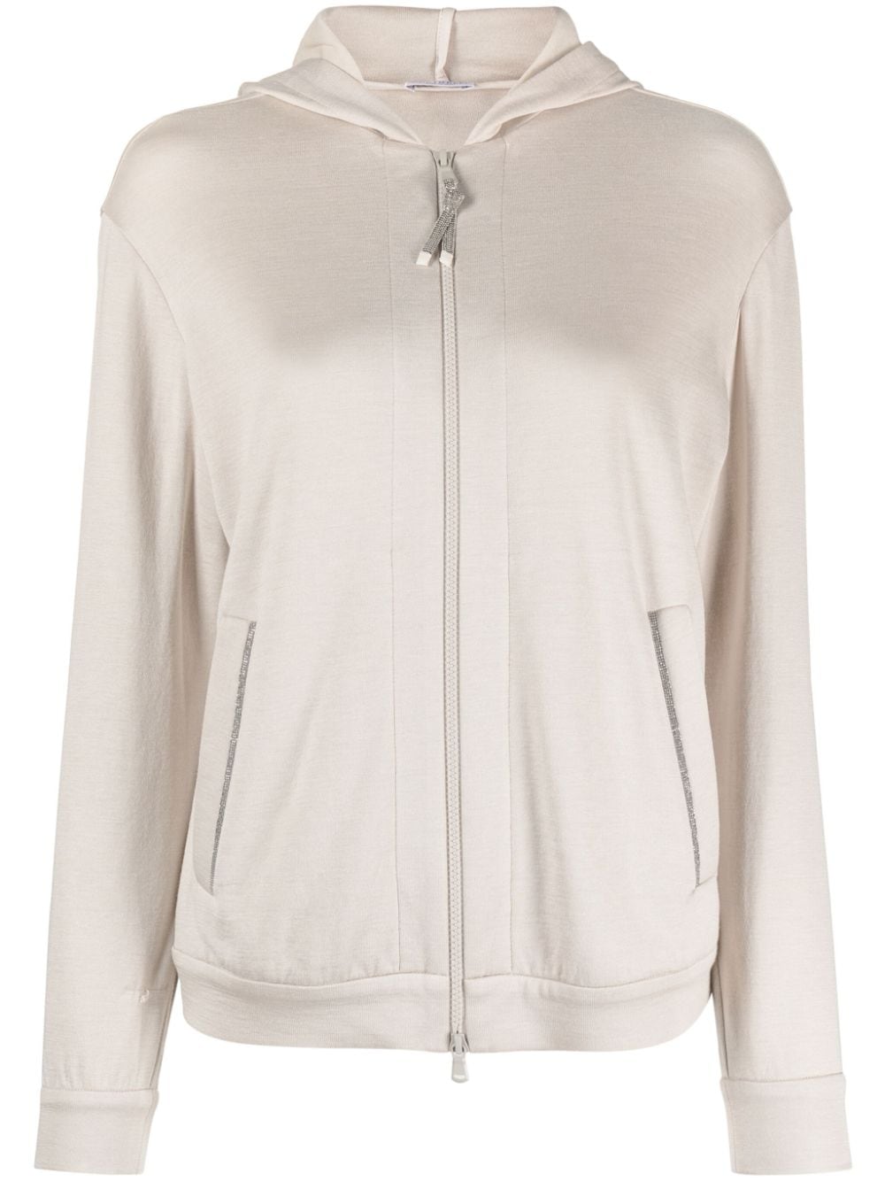 Brunello Cucinelli Monili bead-embellished zip hoodie - Neutrals von Brunello Cucinelli