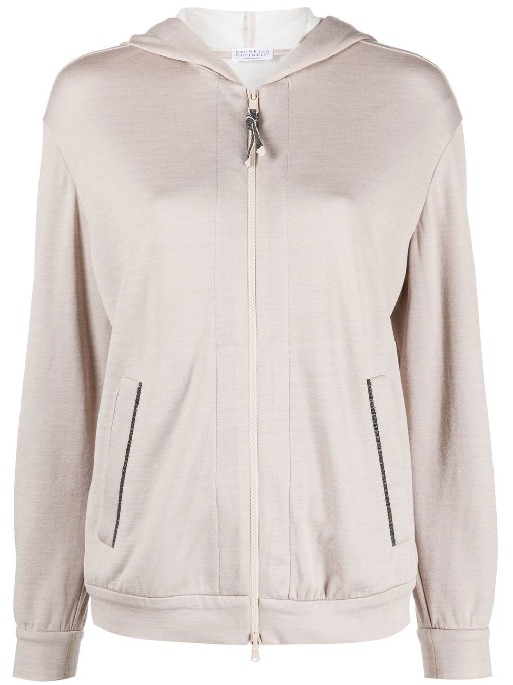 Brunello Cucinelli jersey-knit drawstring zipped hoodie - Neutrals von Brunello Cucinelli