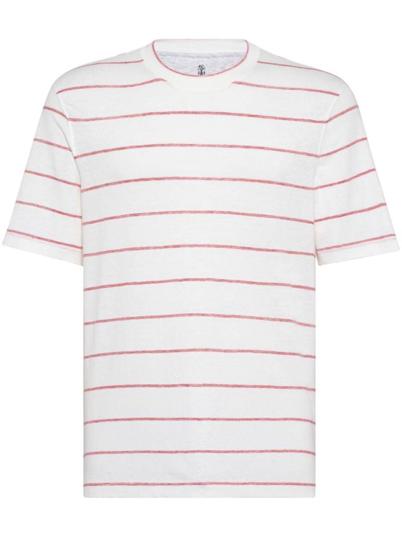 Brunello Cucinelli linen-blend striped T-shirt - White von Brunello Cucinelli