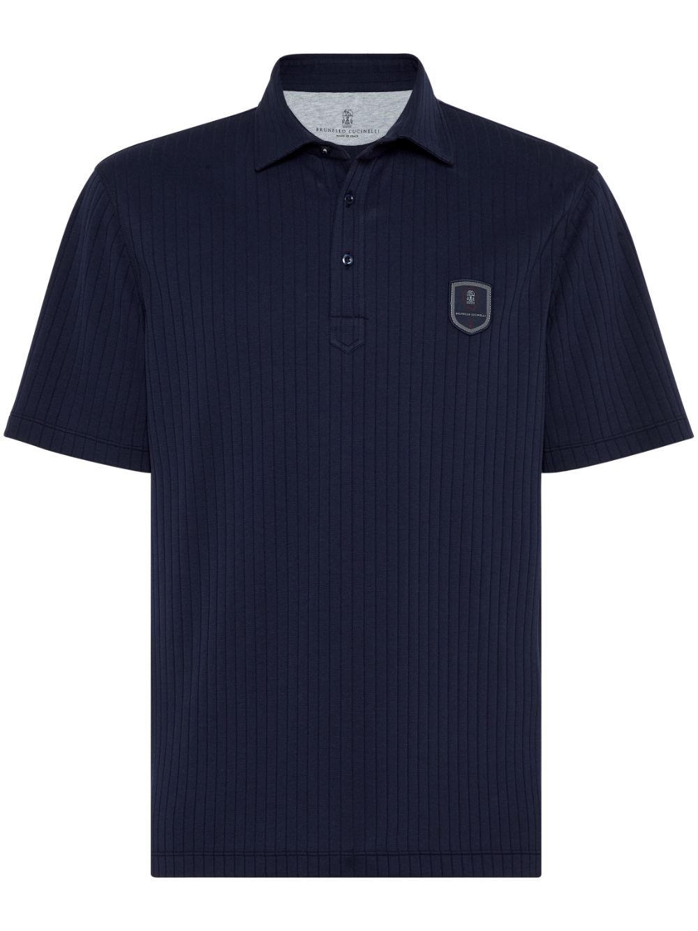 Brunello Cucinelli logo-appliqué ribbed polo shirt - Blue von Brunello Cucinelli