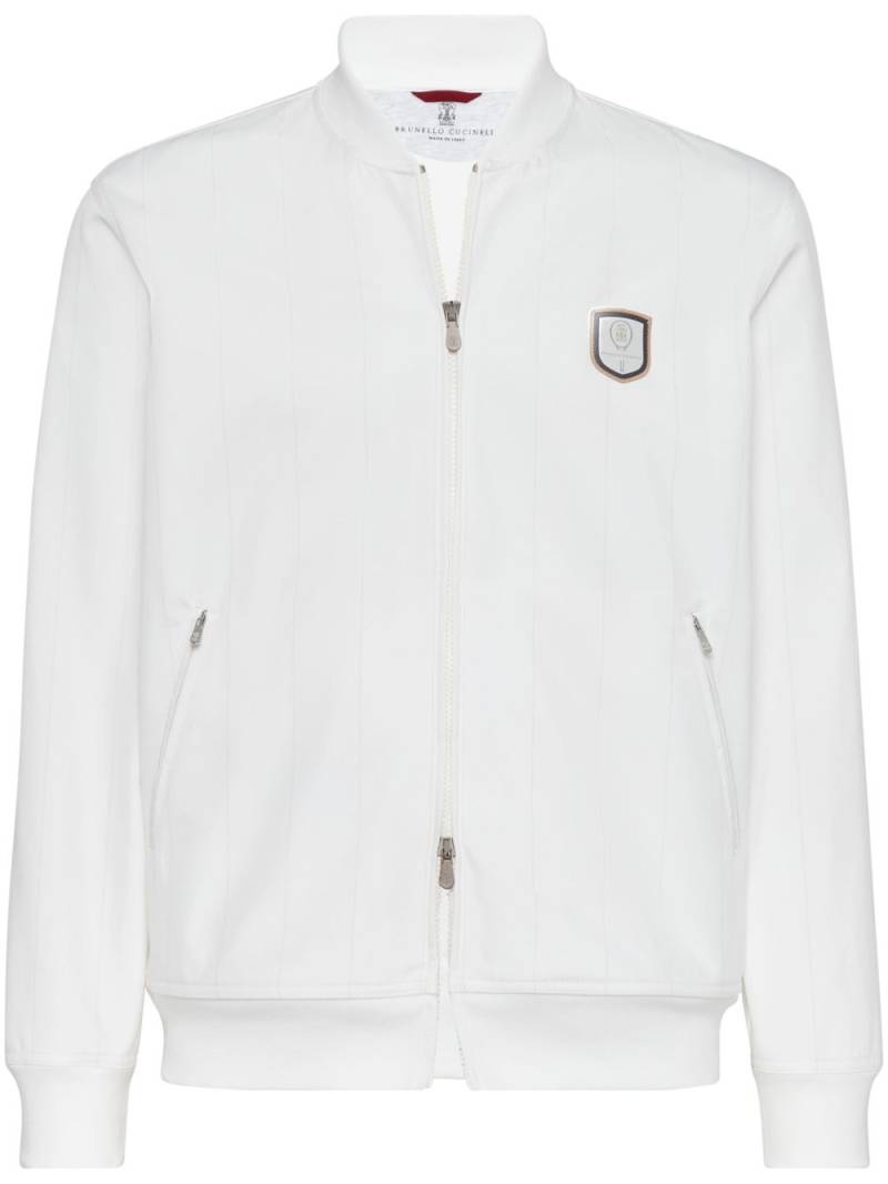 Brunello Cucinelli logo-appliqué striped jacket - White von Brunello Cucinelli