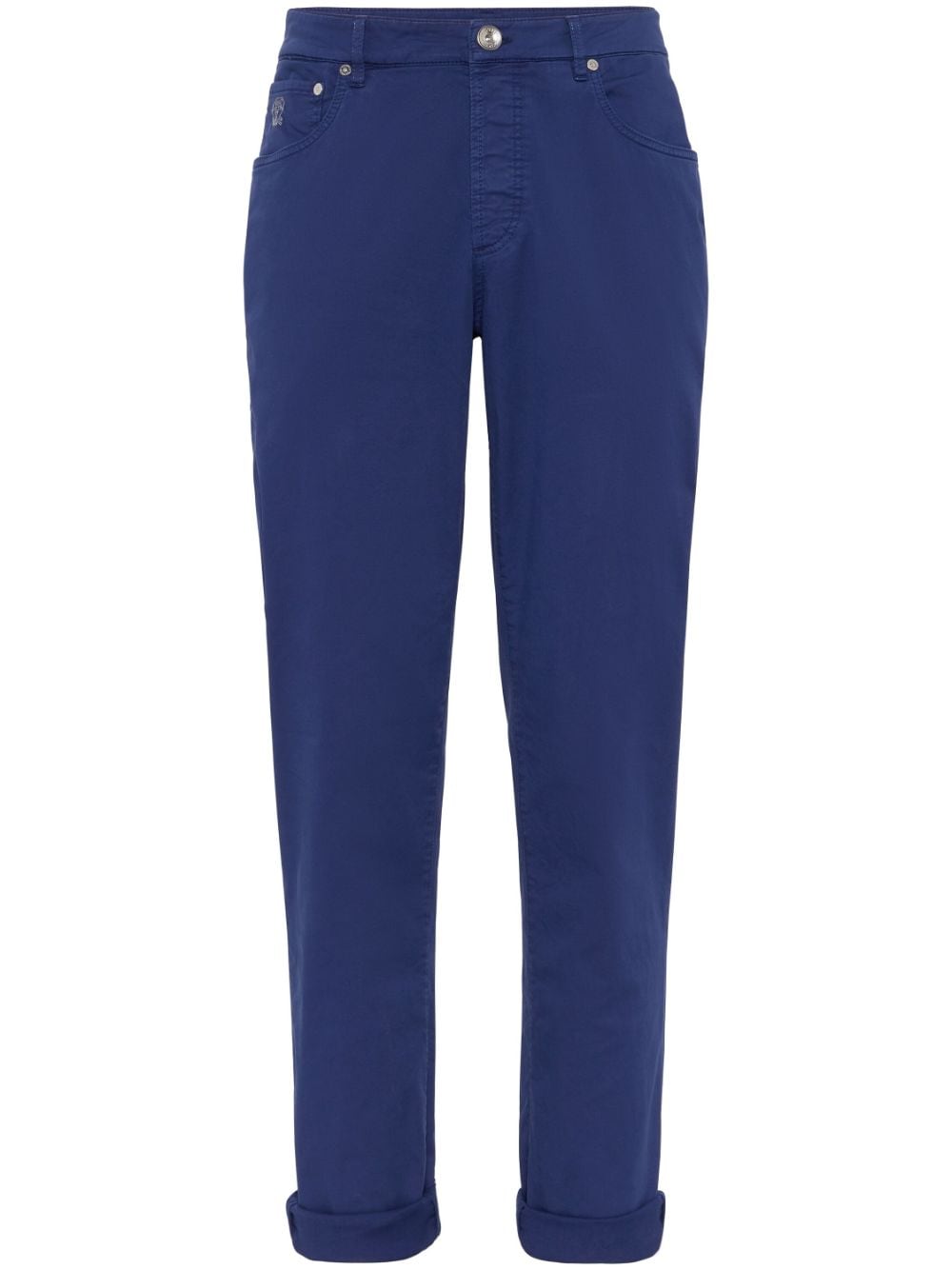 Brunello Cucinelli logo-embroidered chino trousers - Blue von Brunello Cucinelli