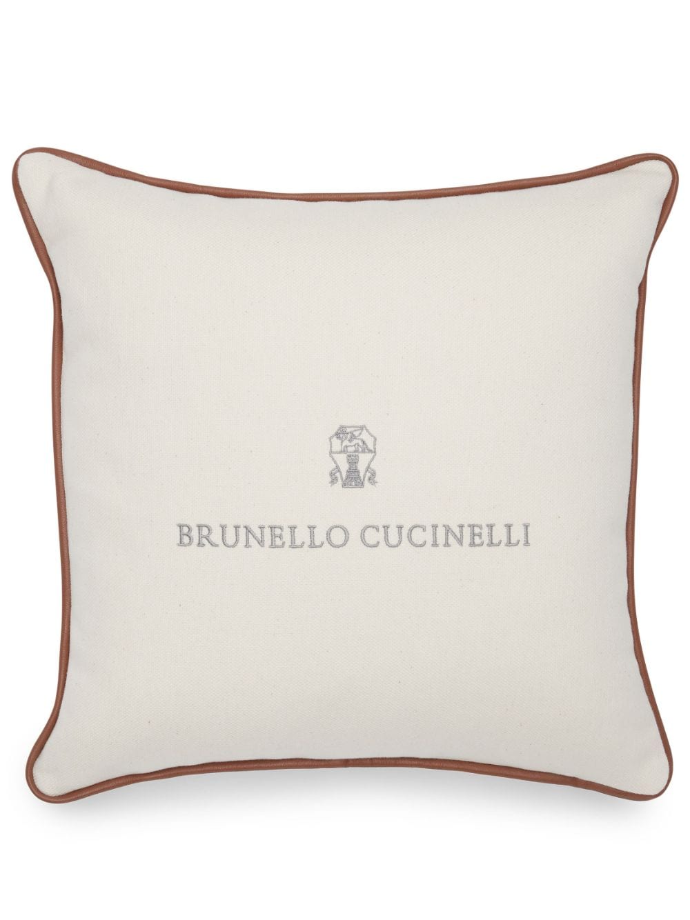 Brunello Cucinelli logo-embroidered contrast-trim cushion (50cm x 50cm) - Neutrals von Brunello Cucinelli