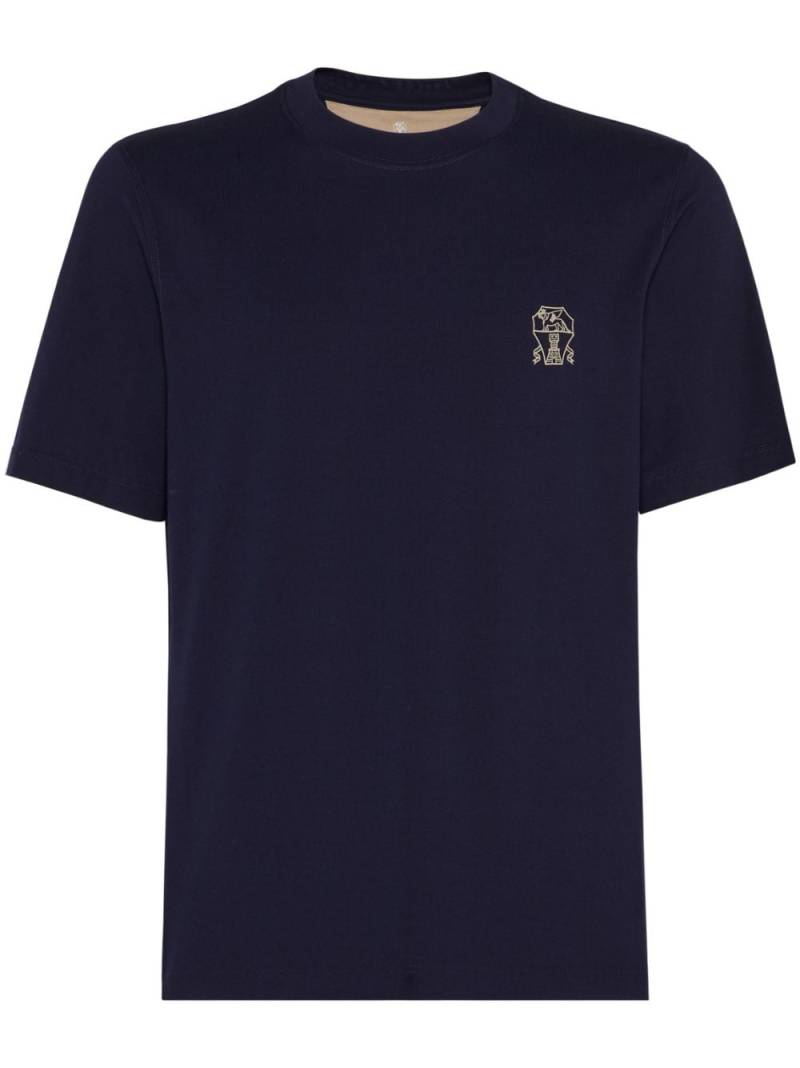 Brunello Cucinelli logo-embroidered cotton T-shirt - Blue von Brunello Cucinelli
