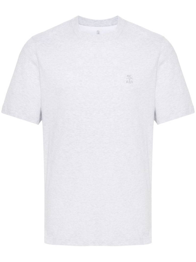 Brunello Cucinelli logo-embroidered cotton T-shirt - Grey von Brunello Cucinelli