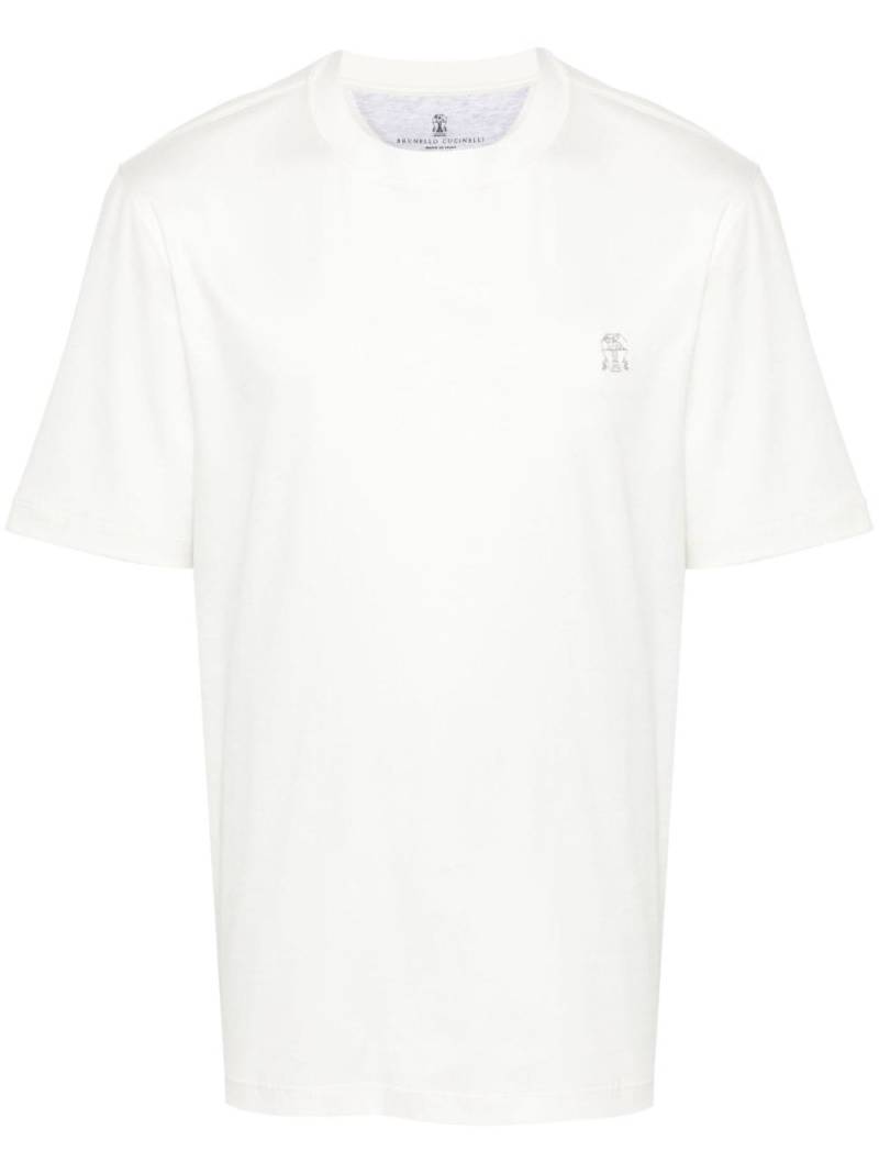 Brunello Cucinelli logo-embroidered cotton T-shirt - White von Brunello Cucinelli