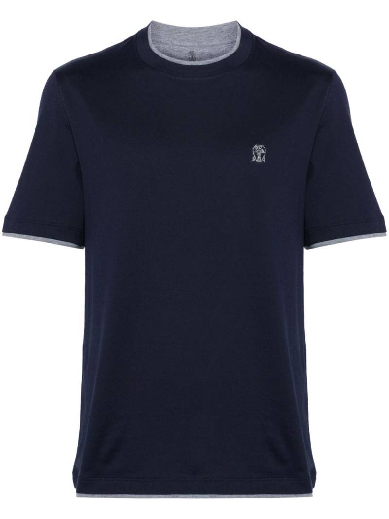 Brunello Cucinelli logo-embroidered layered T-shirt - Blue von Brunello Cucinelli