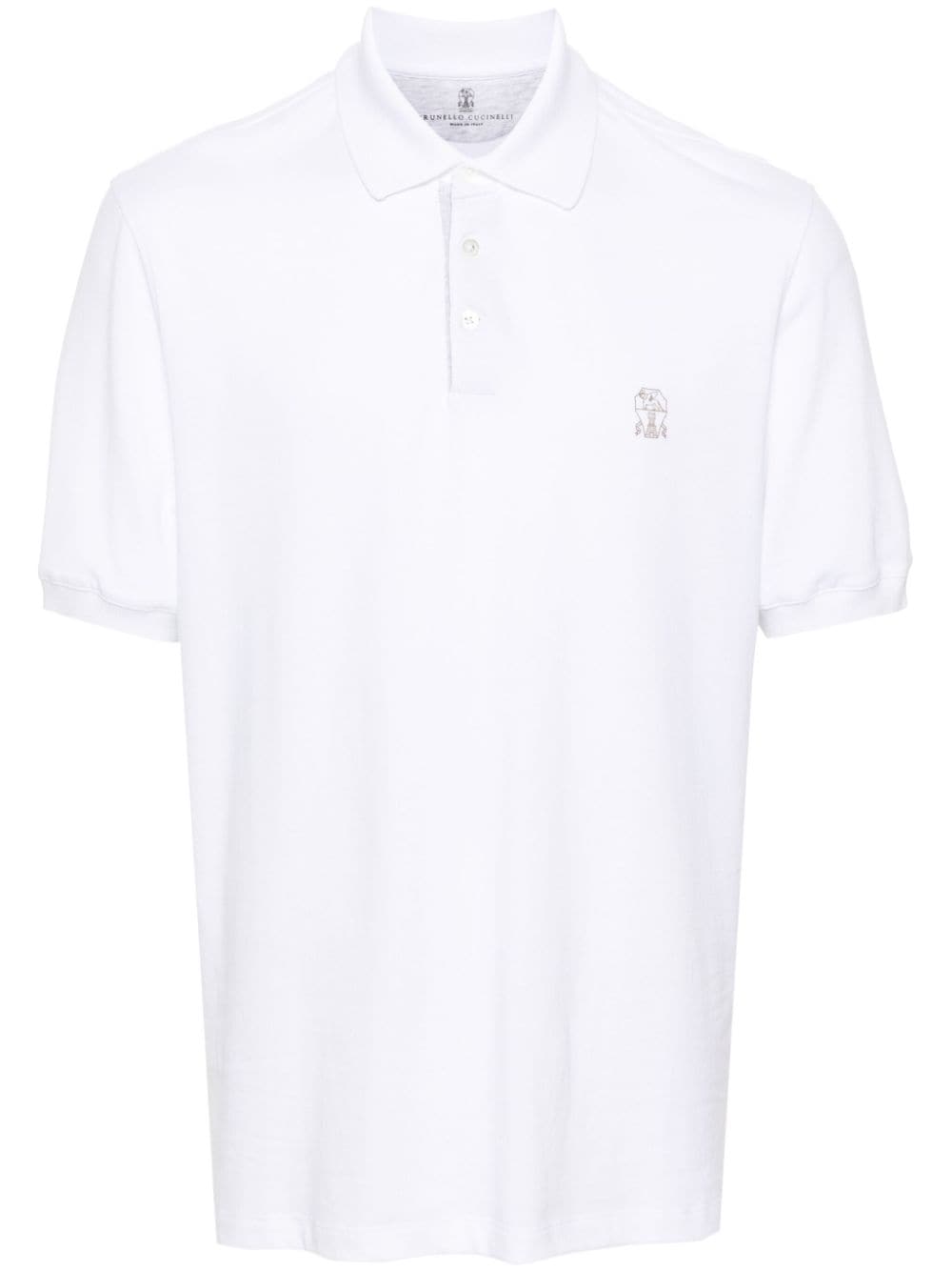 Brunello Cucinelli logo-embroidered piqué cotton polo shirt - White von Brunello Cucinelli