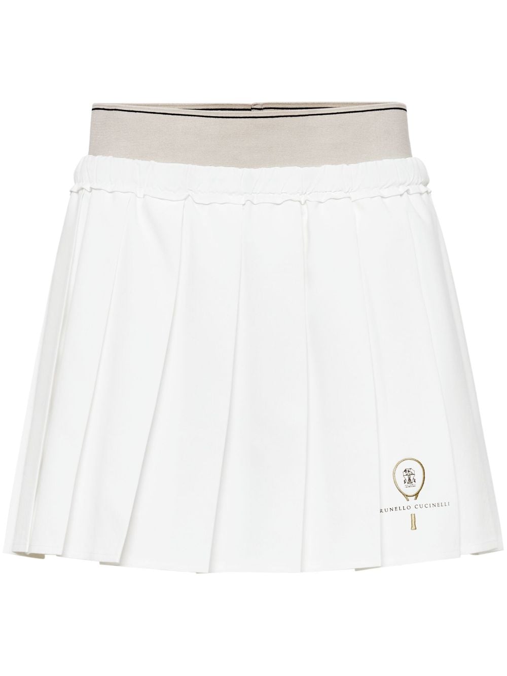 Brunello Cucinelli logo-embroidered pleated mini skirt - White von Brunello Cucinelli