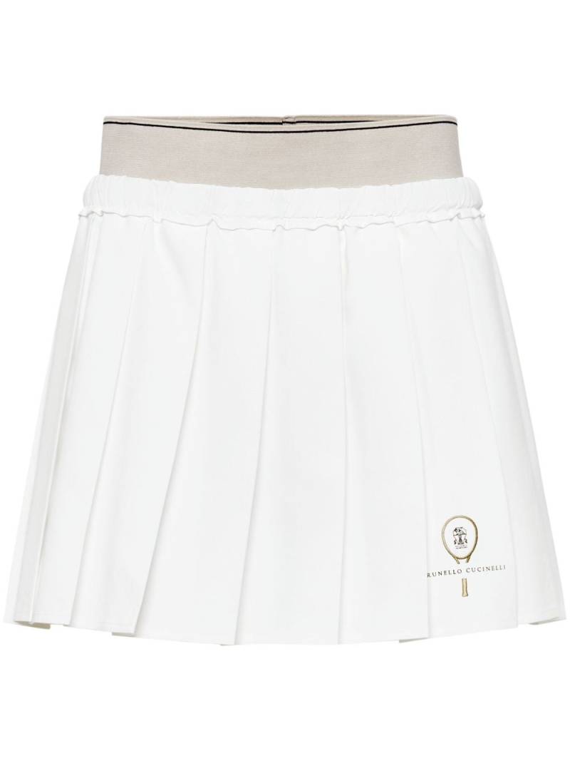 Brunello Cucinelli logo-embroidered pleated mini skirt - White von Brunello Cucinelli