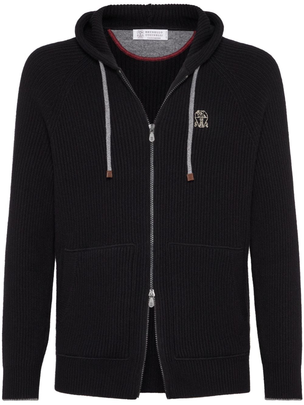 Brunello Cucinelli logo-embroidered ribbed-knit cashmere cardigan - Black von Brunello Cucinelli