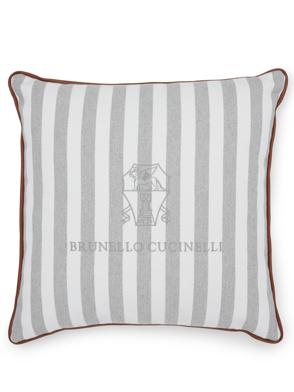 Brunello Cucinelli logo-embroidered striped cushion - Grey von Brunello Cucinelli