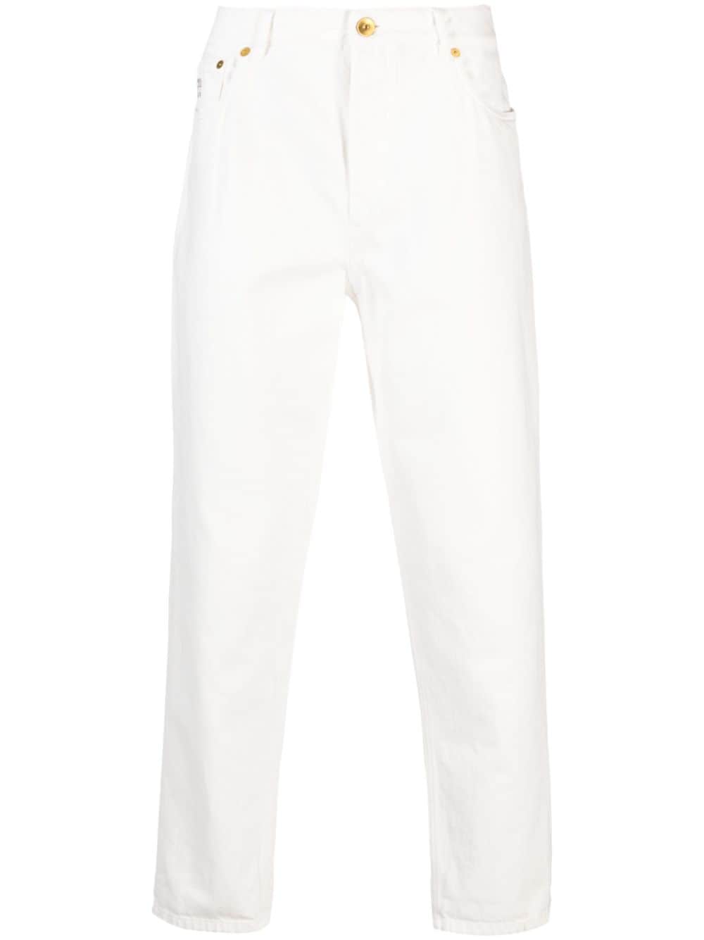 Brunello Cucinelli logo-embroidered tapered cotton jeans - White von Brunello Cucinelli